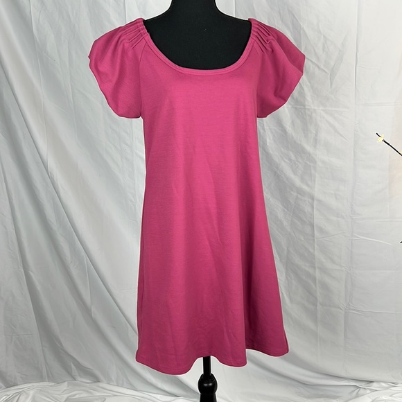 BCBG MAXAZRIA Plum Dress with Smocked Shoulders and Balloon Sleeves Size Large - Picture 1 of 6